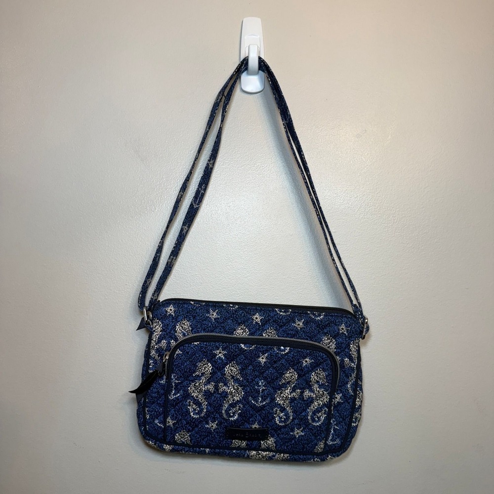Vera Bradley Seahorse of Course Little Hipster Quilted Crossbody Bag Purse Navy - Picture 2 of 8